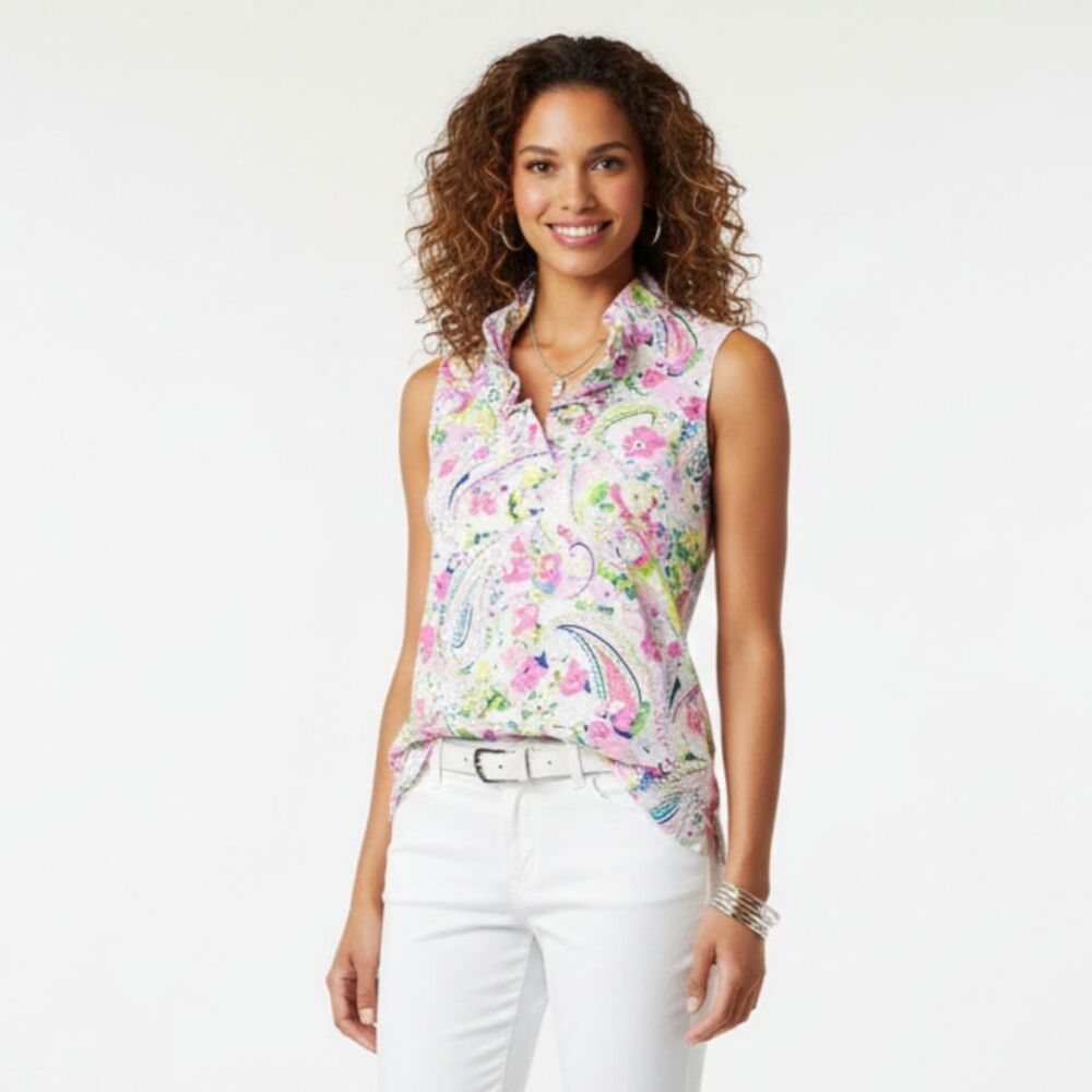 Crown & Ivy White Pastel Print Sleeveless Top M NEW